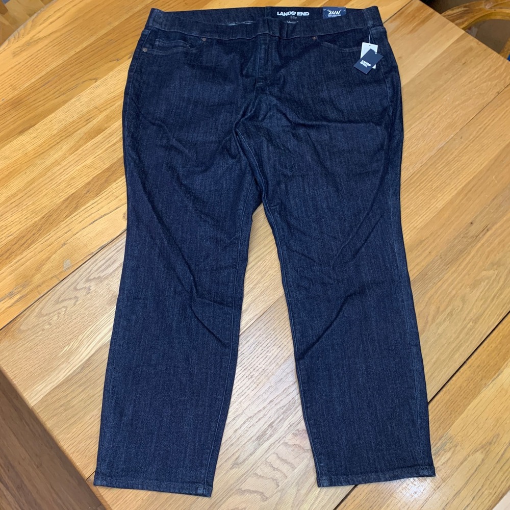 Lands End Womens 24W Pull On Skinny Jeans Deepest Indigo Semi High Rise NWT